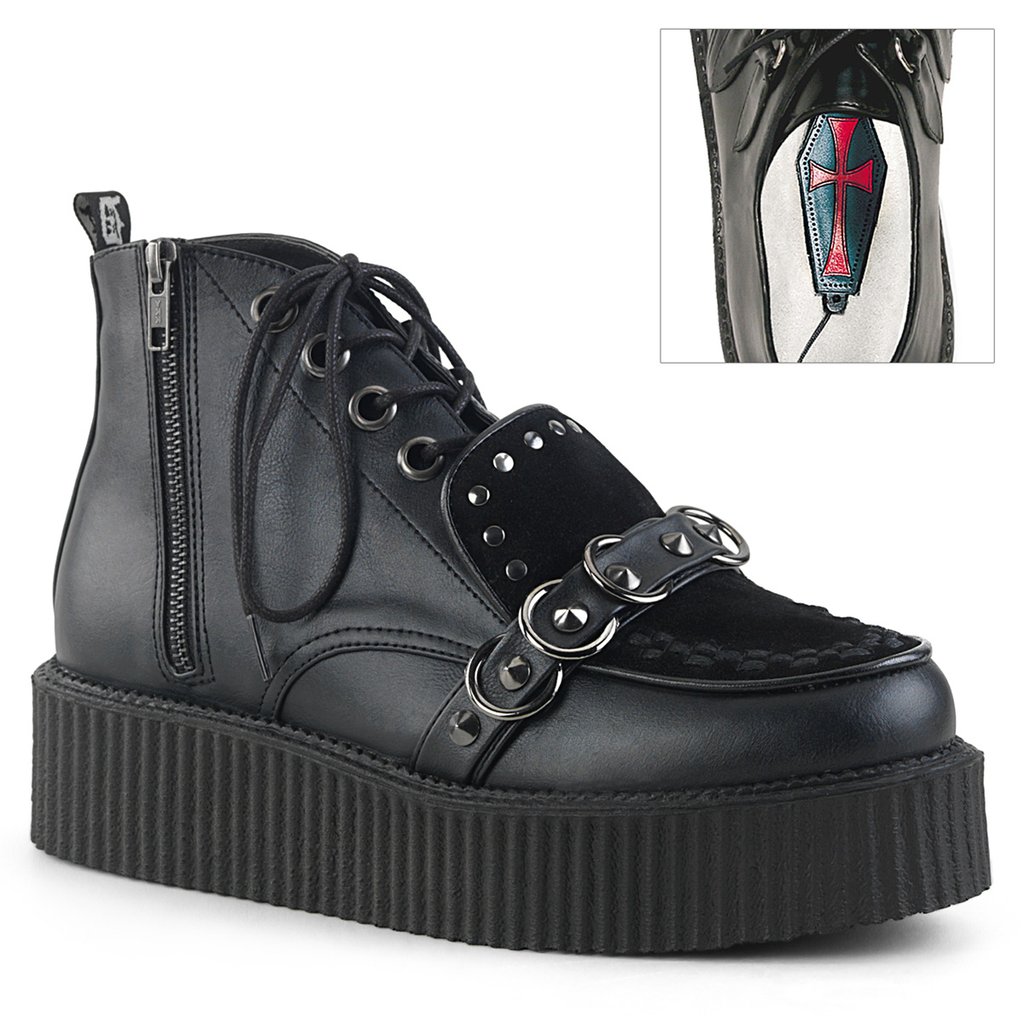 Creepers Demonia V Creeper 555 Vegan Cuir Homme - Noir 29647-UMPZ